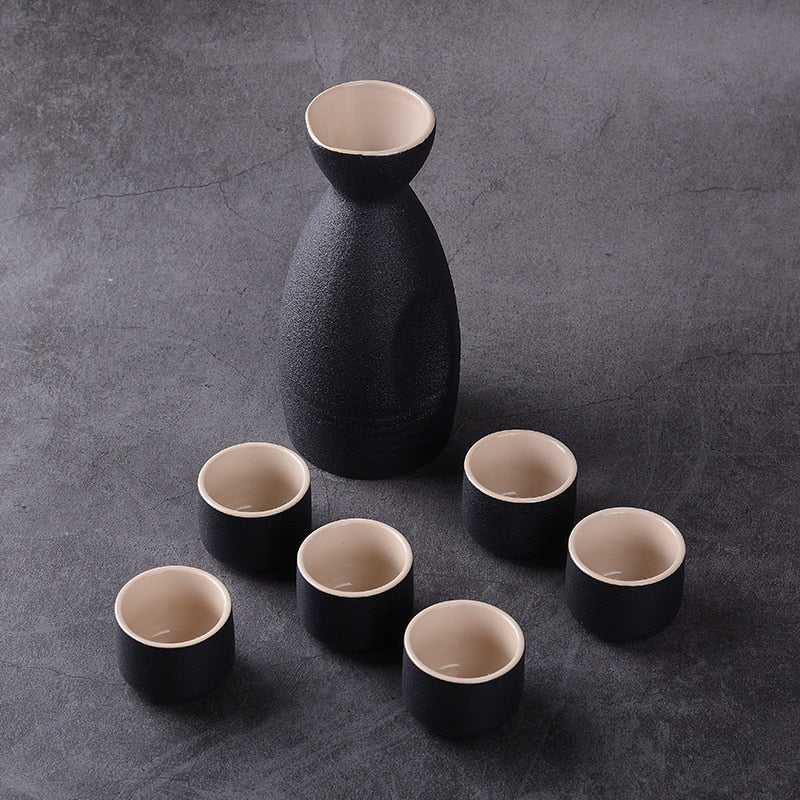 7 Piece Japanese Style Ceramic Sake Cups Set